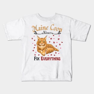 Maine Coon Kisses Fix Everything, Cute Maine Coon Cat Lover Kids T-Shirt